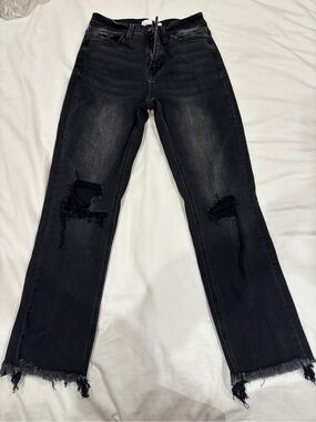 Distressed Black Straight-Leg Jeans